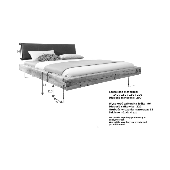 Łóżko dębowe lewitujące Alioth 160x200 cm