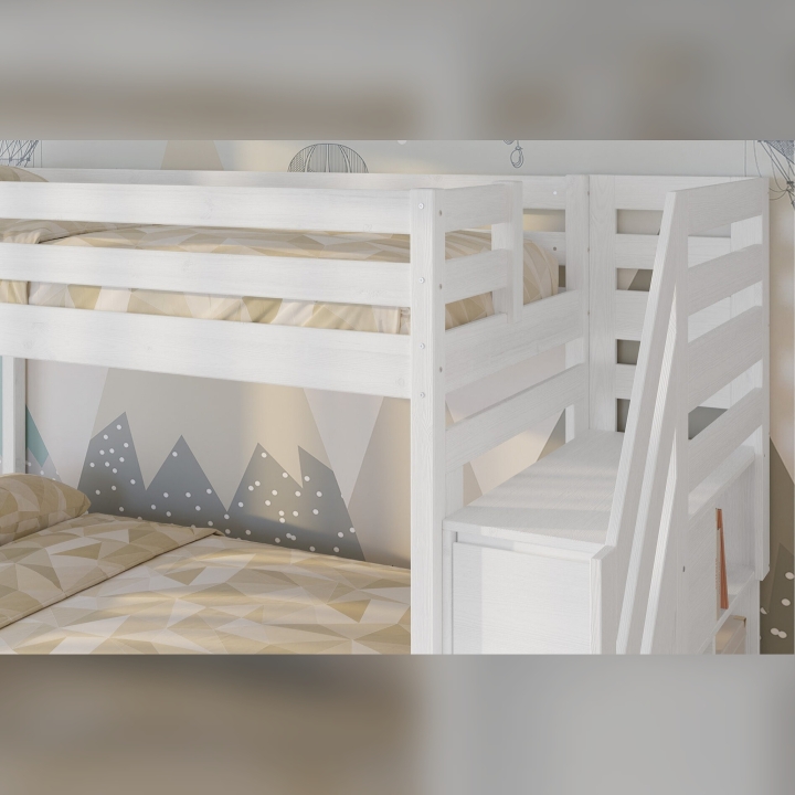 Łóżko piętrowe Sen Trio 3 osobowe białe ze schodkami