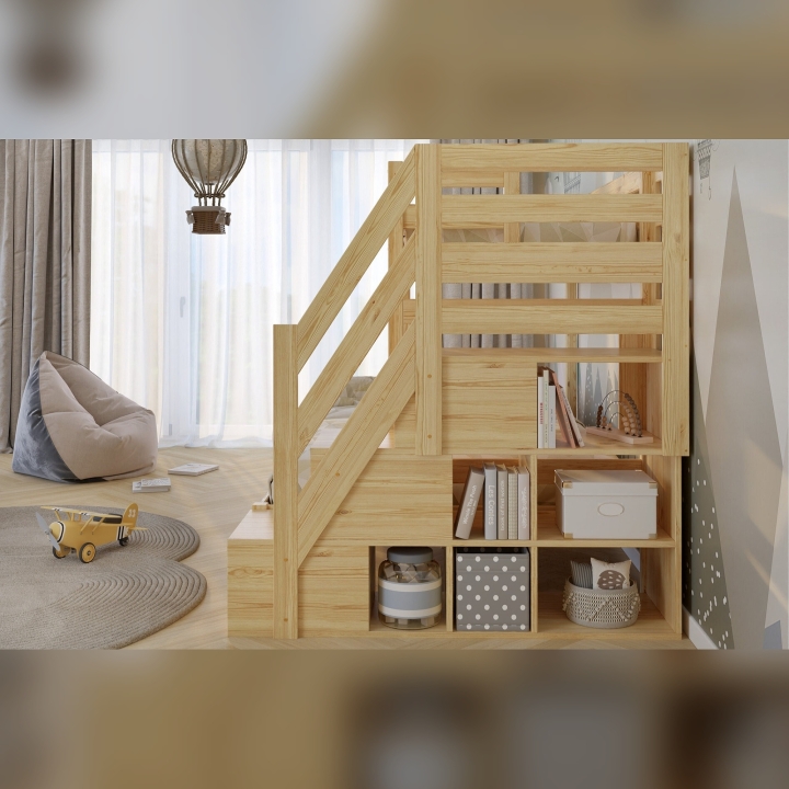 Łóżko piętrowe Sen Trio 3 osobowe sosna ze schodkami