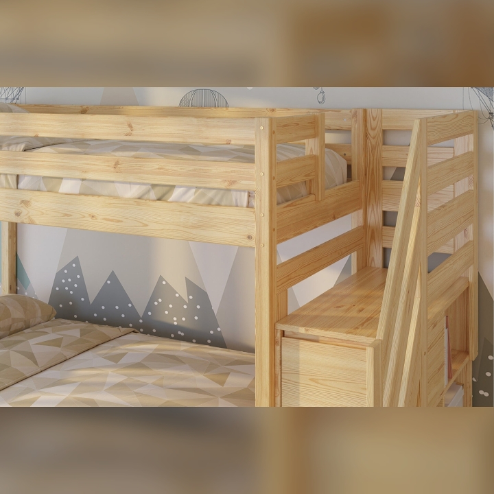 Łóżko piętrowe Sen Trio 3 osobowe sosna ze schodkami