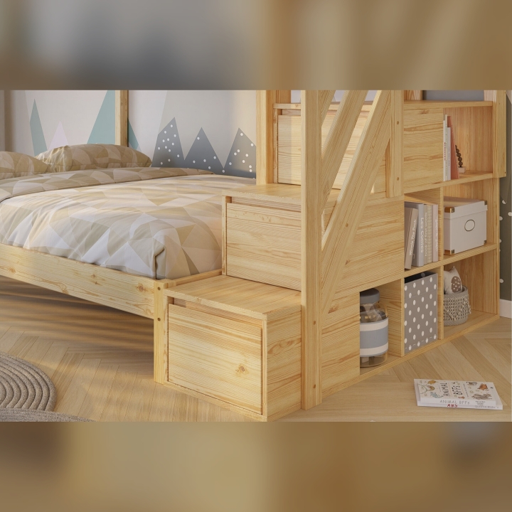 Łóżko piętrowe Sen Trio 3 osobowe sosna ze schodkami