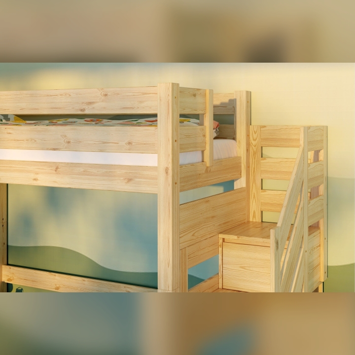 Łóżko piętrowe Antresola ze schodkami sosna lakier