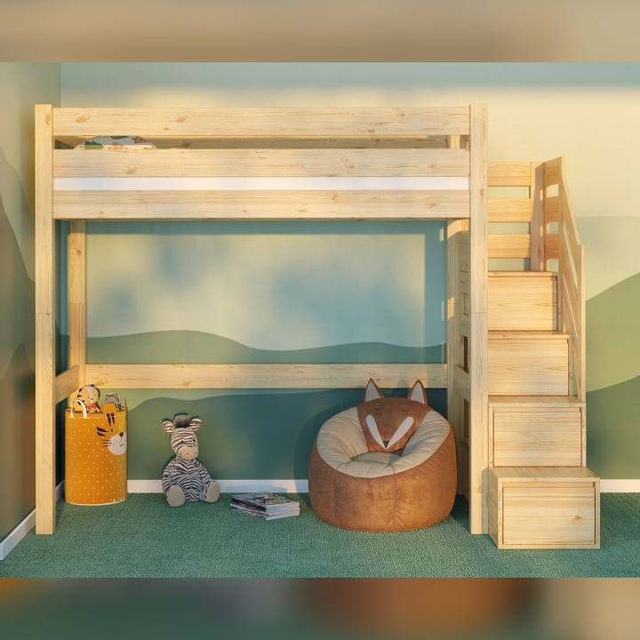 Łóżko piętrowe Antresola ze schodkami sosna lakier