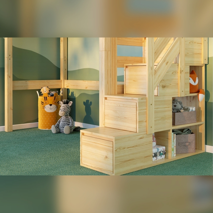 Łóżko piętrowe Antresola ze schodkami sosna lakier