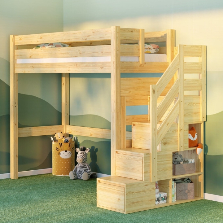 Łóżko piętrowe Antresola ze schodkami sosna lakier