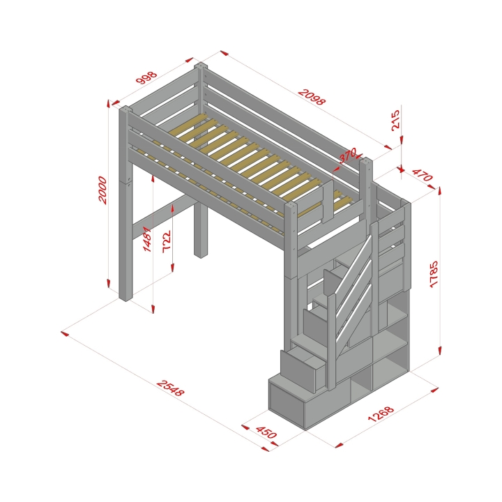 Łóżko piętrowe Antresola ze schodkami sosna lakier