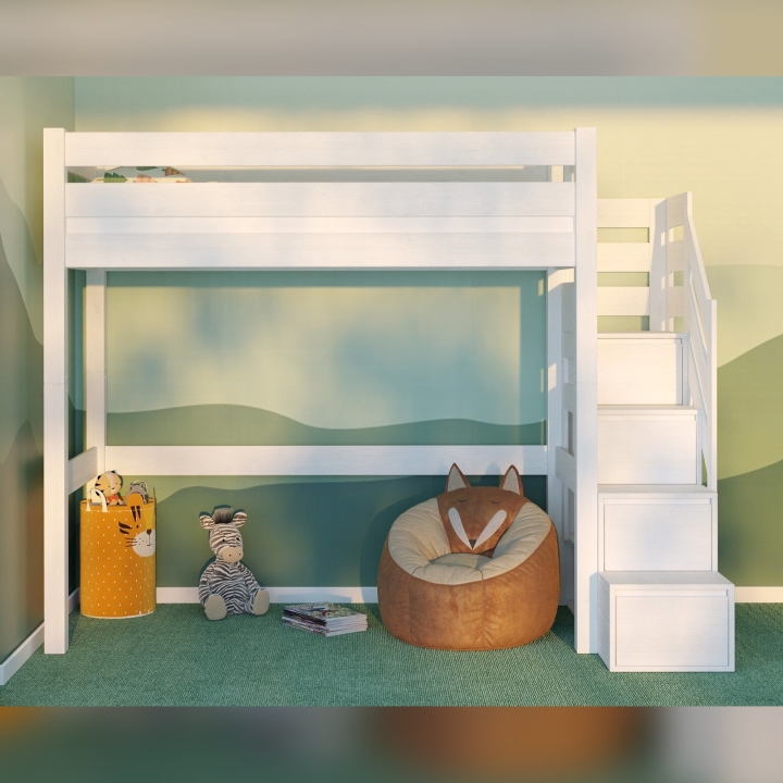 Łóżko piętrowe Antresola ze schodkami sosnowe białe