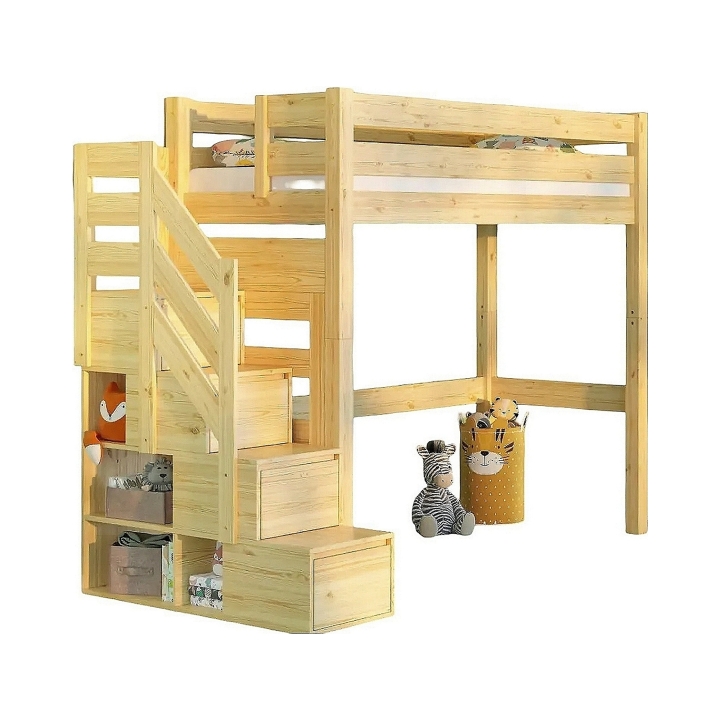 Łóżko piętrowe Antresola ze schodkami sosna lakier