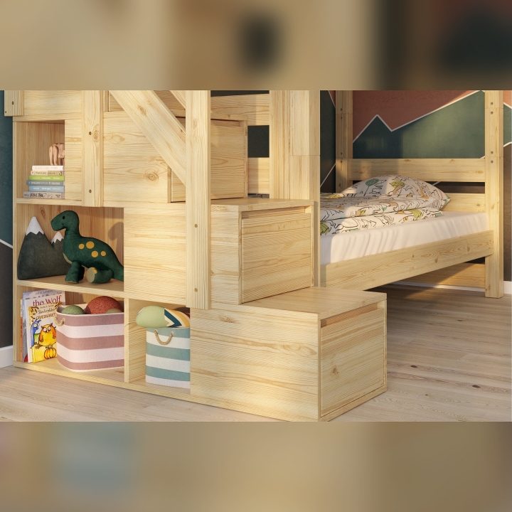 Łóżko piętrowe Pięterko ze schodkami sosnowe