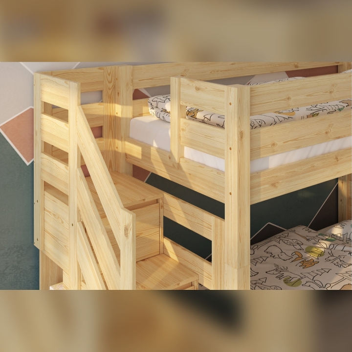 Łóżko piętrowe Pięterko ze schodkami sosnowe