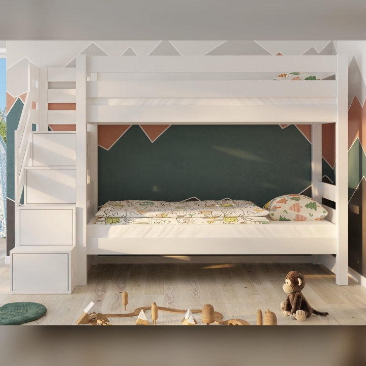 Łóżko piętrowe Pięterko ze schodkami białe
