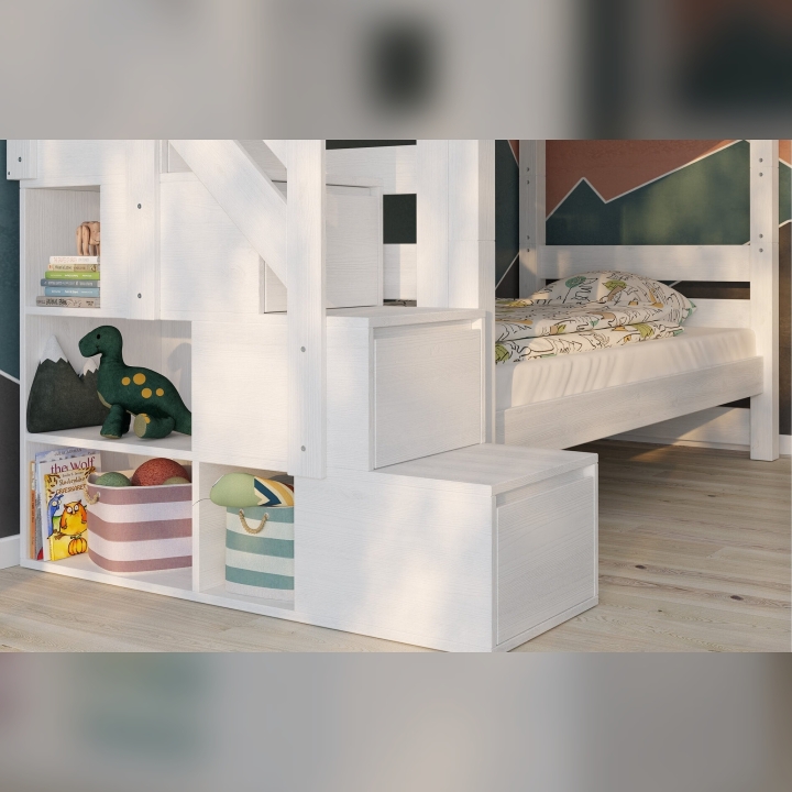 Łóżko piętrowe Pięterko ze schodkami białe