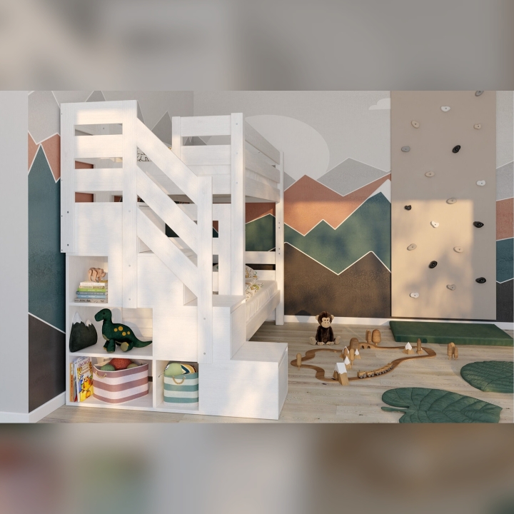 Łóżko piętrowe Pięterko ze schodkami białe