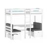 Łóżko piętrowe z biurkiem Elen sosnowe białe 90x200 + materacyki szare