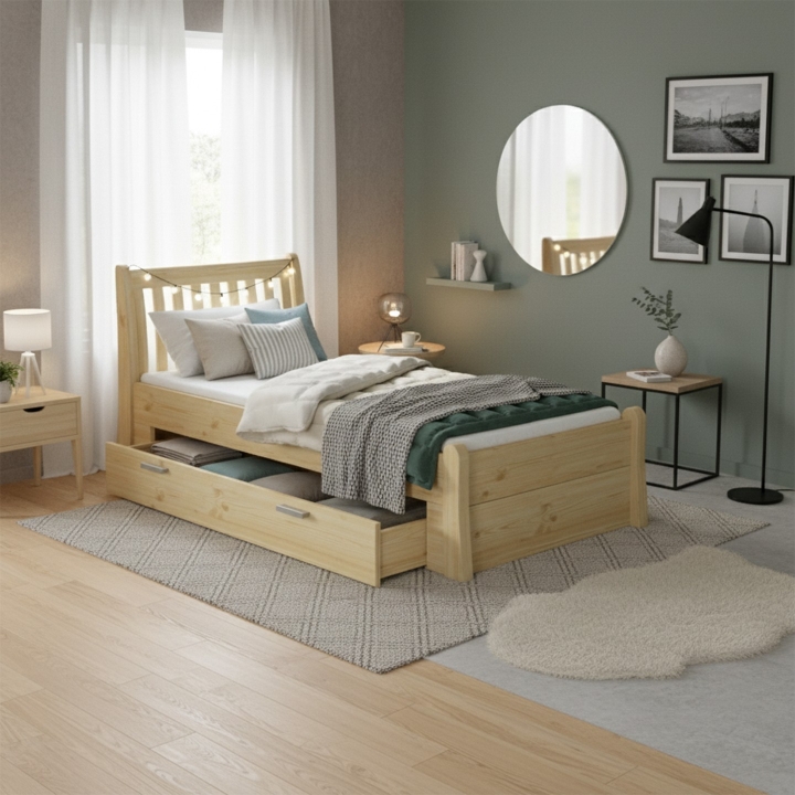 Szuflada sosnowa do łóżka Tonja 90x200