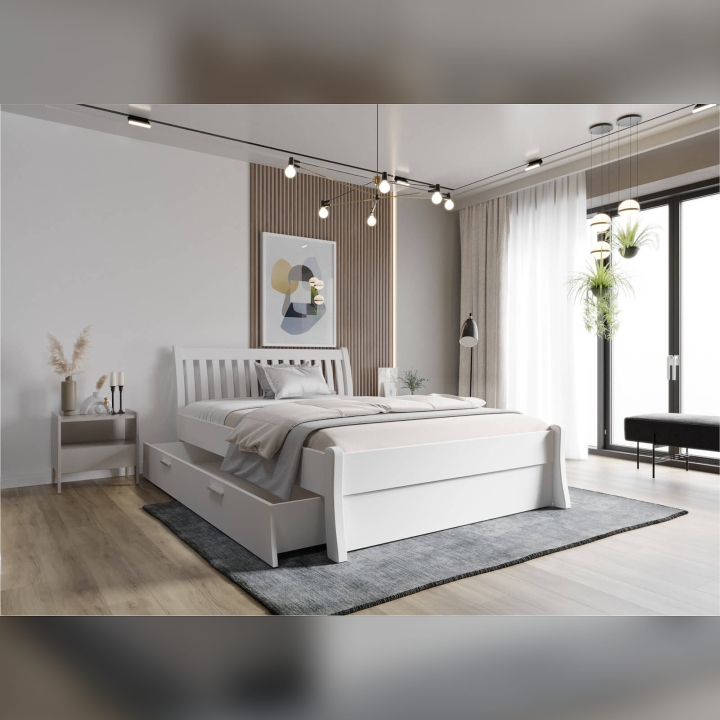 Szuflady sosnowe do łóżka Tonja białe 160x200