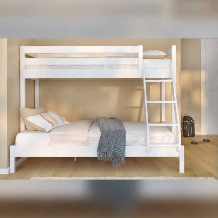 Białe łóżko piętrowe 3 osobowe sosna