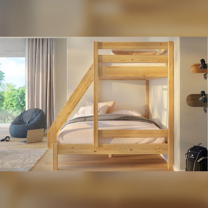 Łóżko piętrowe 3 osobowe sosna