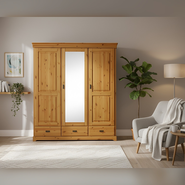 Szafa sosnowa Sycylia 3-drzwiowa z lustrem