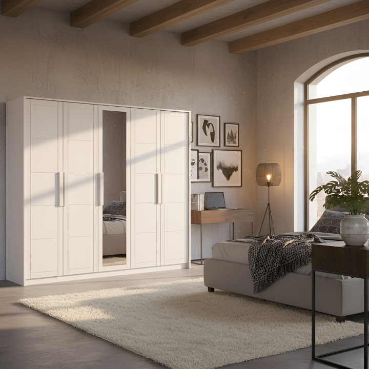 Szafa bukowa z lustrem Timo V biała