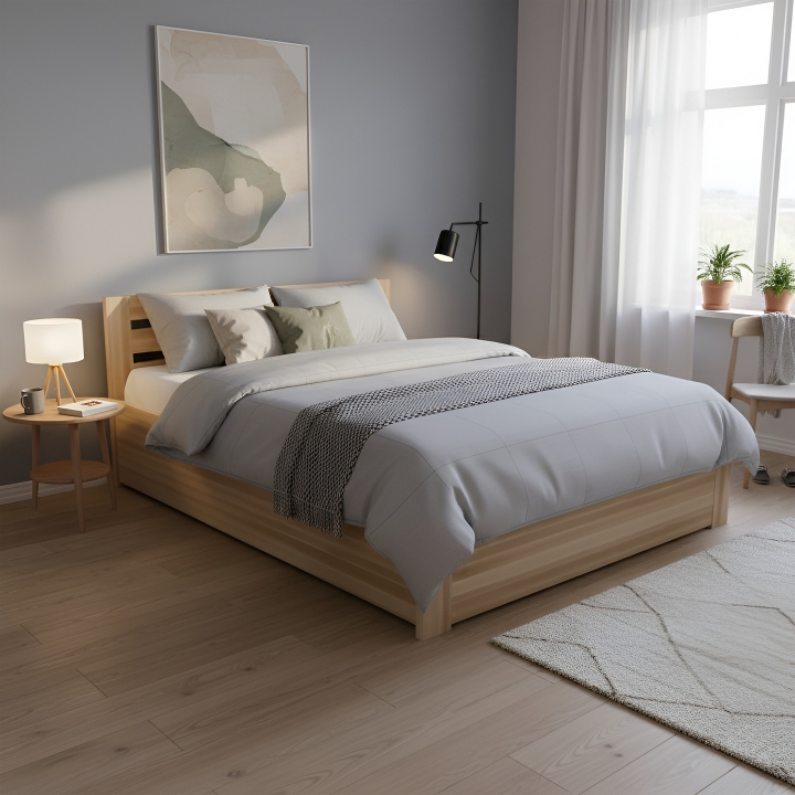 Łóżko bukowe z pojemnikiem Mona buk 140x200 lakier