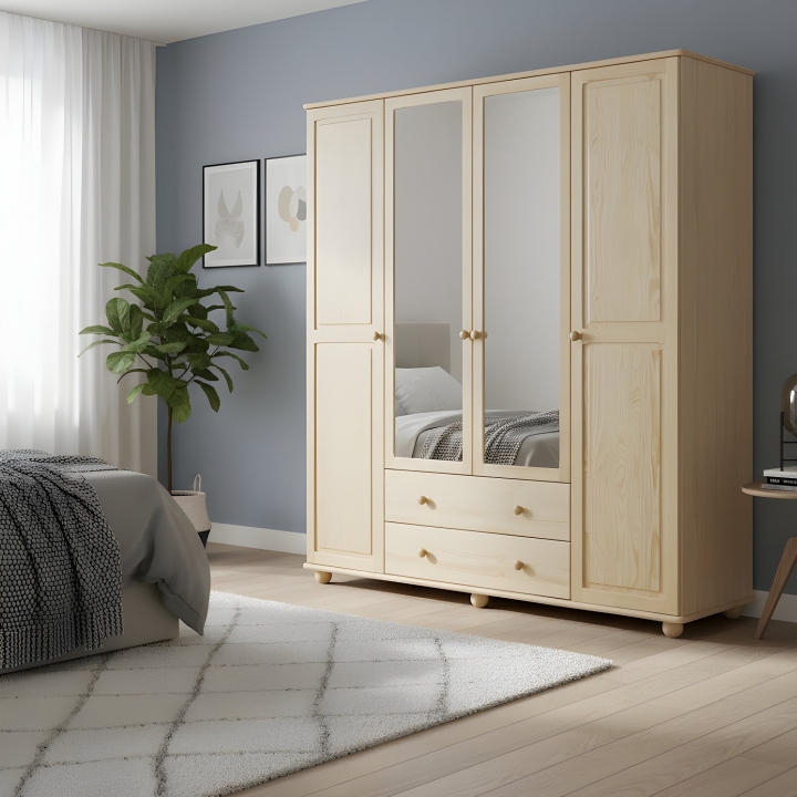 Szafa 4-drzwiowa z lustrem sosnowa Klasyk SF-02 lakier