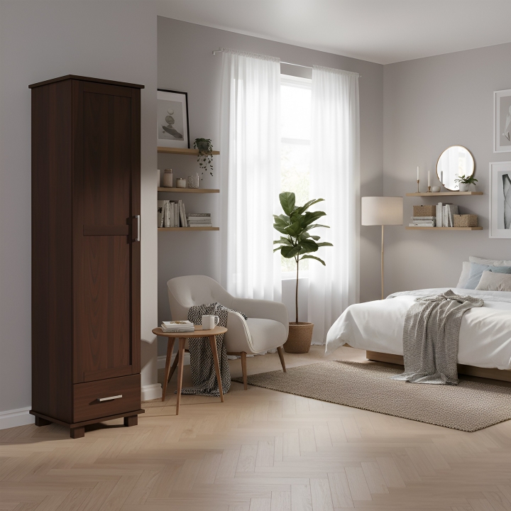 Szafa bukowa 1-drzwiowa Mona SF/B-01 bejca z półkami