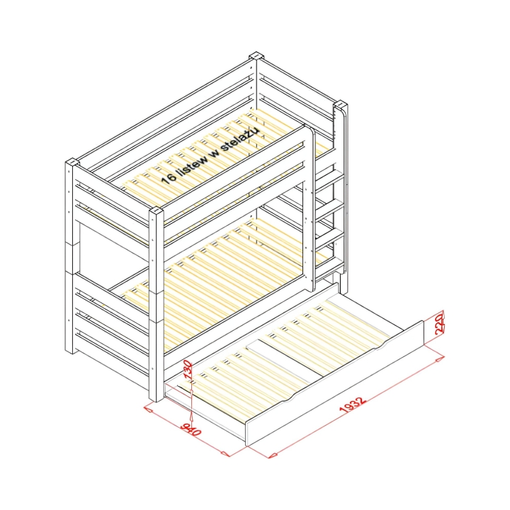 Szuflada na materac do łóżka Jan i Pięterko sosna