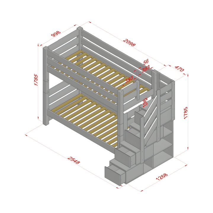 Łóżko piętrowe Pięterko ze schodkami białe