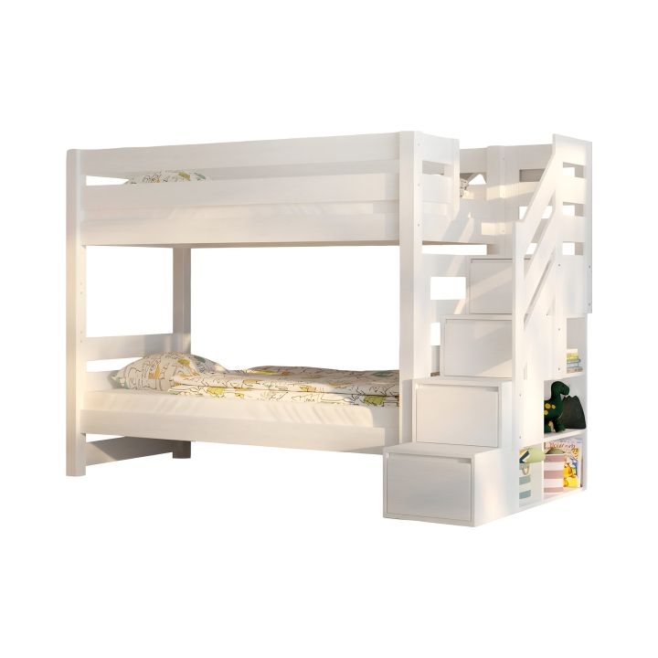 Łóżko piętrowe Pięterko ze schodkami białe