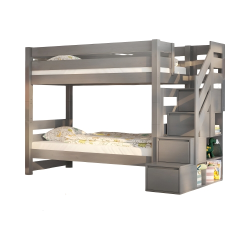 Łóżko piętrowe Pięterko ze schodkami szare