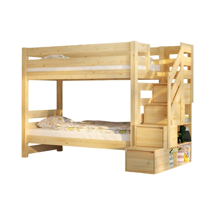 Łóżko piętrowe Pięterko ze schodkami sosnowe