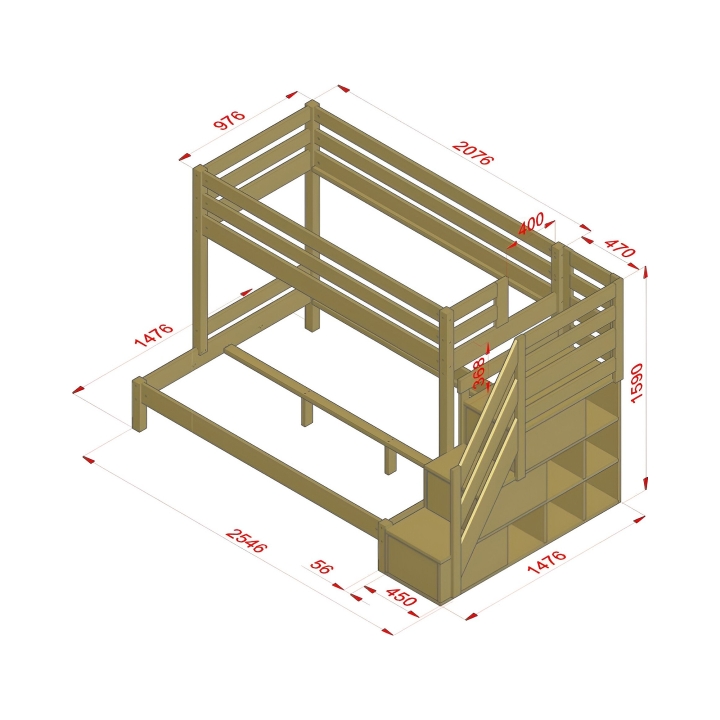 Łóżko piętrowe Sen Trio 3 osobowe białe ze schodkami