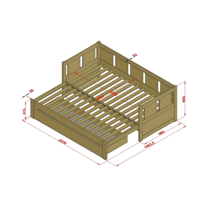 Łóżko sosnowe rozkładane Monia 2 osobowe 90/180x200