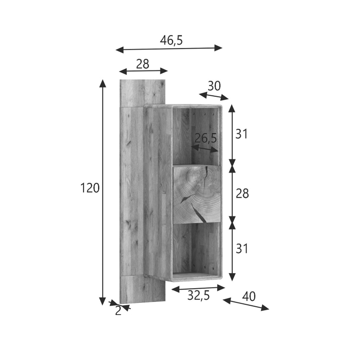 Półka wisząca Essenza 2 półki 1 drzwi lity dziki dąb