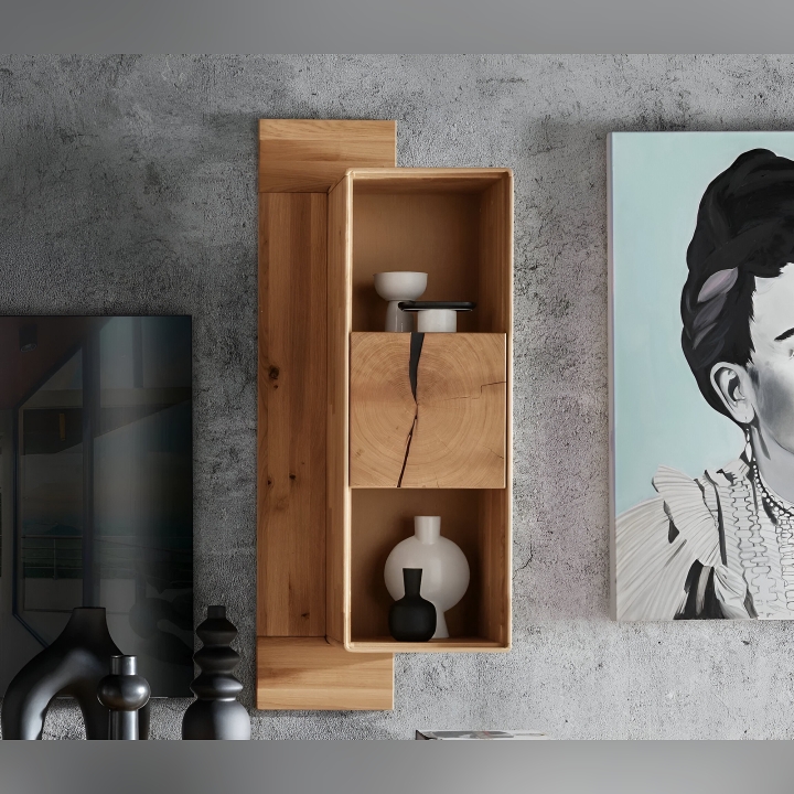 Półka wisząca Essenza 2 półki 1 drzwi lity dziki dąb