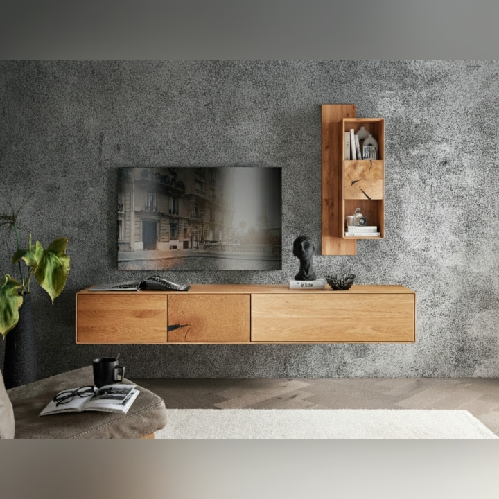 Półka wisząca Essenza 2 półki 1 drzwi lity dziki dąb