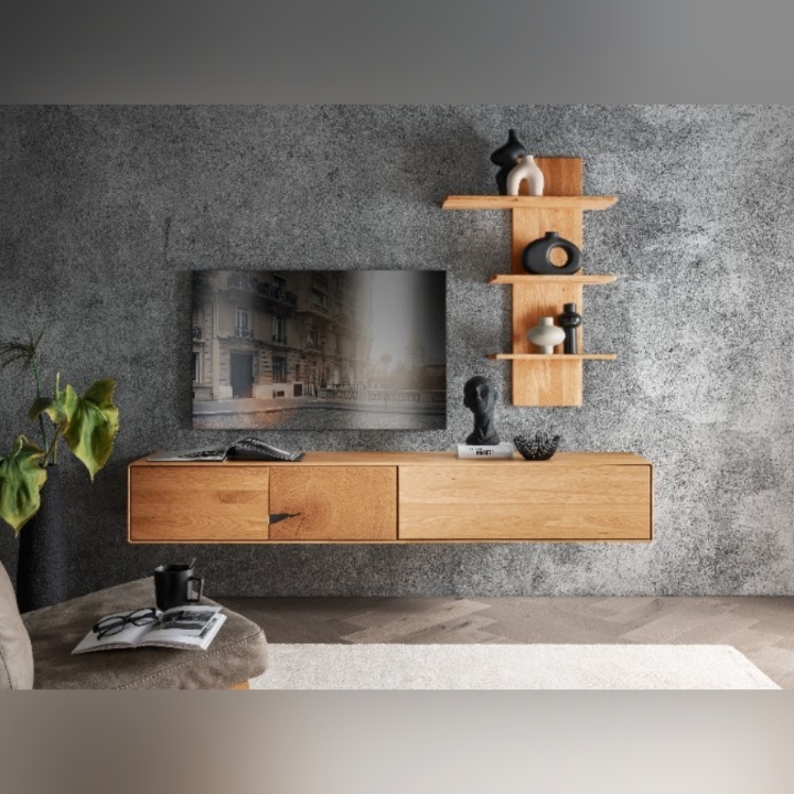 Wisząca szafka RTV Essenza II lity dziki dąb