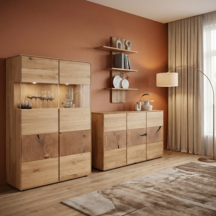 Półka wisząca Essenza 3 półki lity dziki dąb