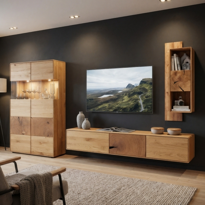 Półka wisząca Essenza 2 półki 1 drzwi lity dziki dąb