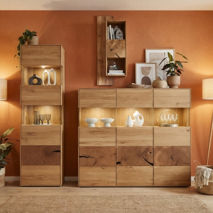 Półka wisząca Essenza 2 półki 1 drzwi lity dziki dąb