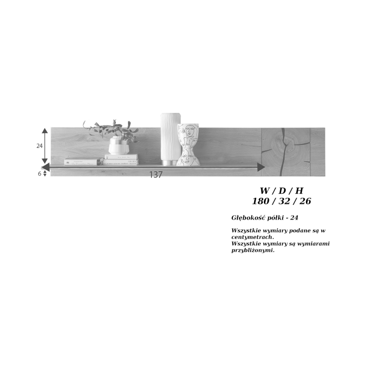 Półka wisząca dębowa I Corazon 179 cm