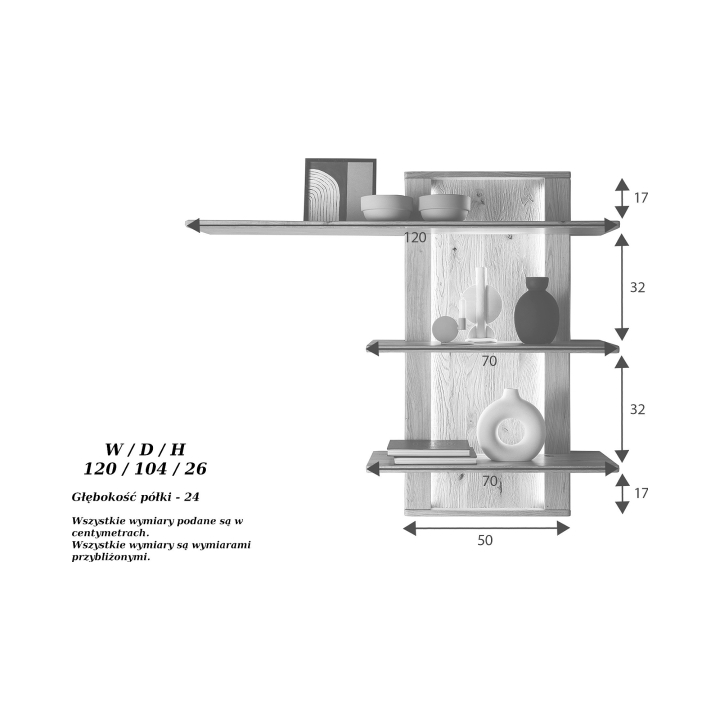 Półka wisząca dębowa II Corazon 120 cm